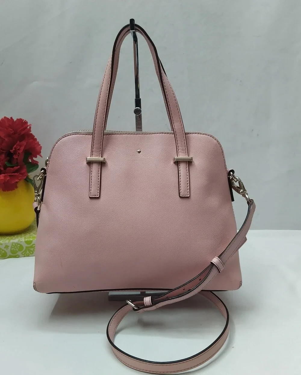 Kate Spade New York Pink Crossgrain Leather Domed Double Handles Satchel Bag